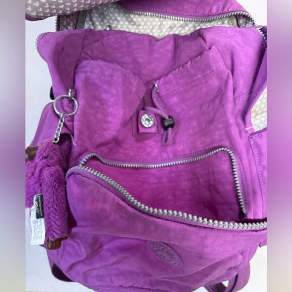 Kipling Ravier Medium Nylon Backpack Bag Pockets Monkey Lightweight Purple Charm - Picture 6 of 16